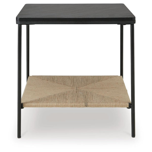 Casual Marble Square Accent Table, with Open Shelf, Black / Natural Finish, for Living Room – alternate view 3