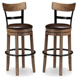 Light Brown Faux Leather Bar Height Swivel Bar Stool with Footrest, Rustic – alternate view 2