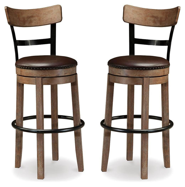 Light Brown Faux Leather Bar Height Swivel Bar Stool with Footrest, Rustic – alternate view 2