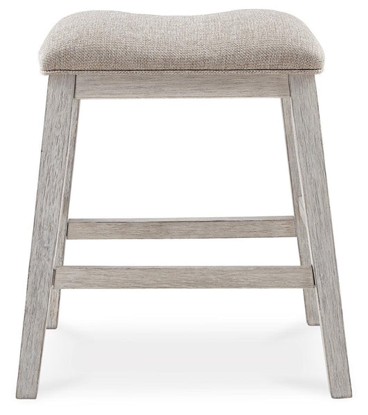 Set of 2 White / Light Brown Polyester Counter Height Bar Stools, Backless – alternate view 4