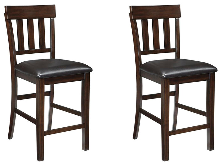 Set of 2 Dark Brown Faux Leather Counter Height Bar Stools with Slat Back – product view