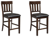 Set of 2 Dark Brown Faux Leather Counter Height Bar Stools with Slat Back – product view