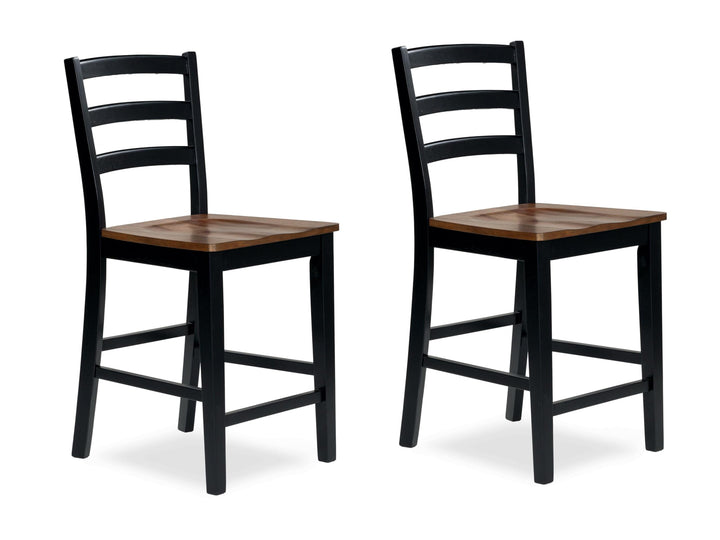 Set of 2 Brown / Black Wood Adjustable Height Bar Stools, Butcher Block Seat – product view