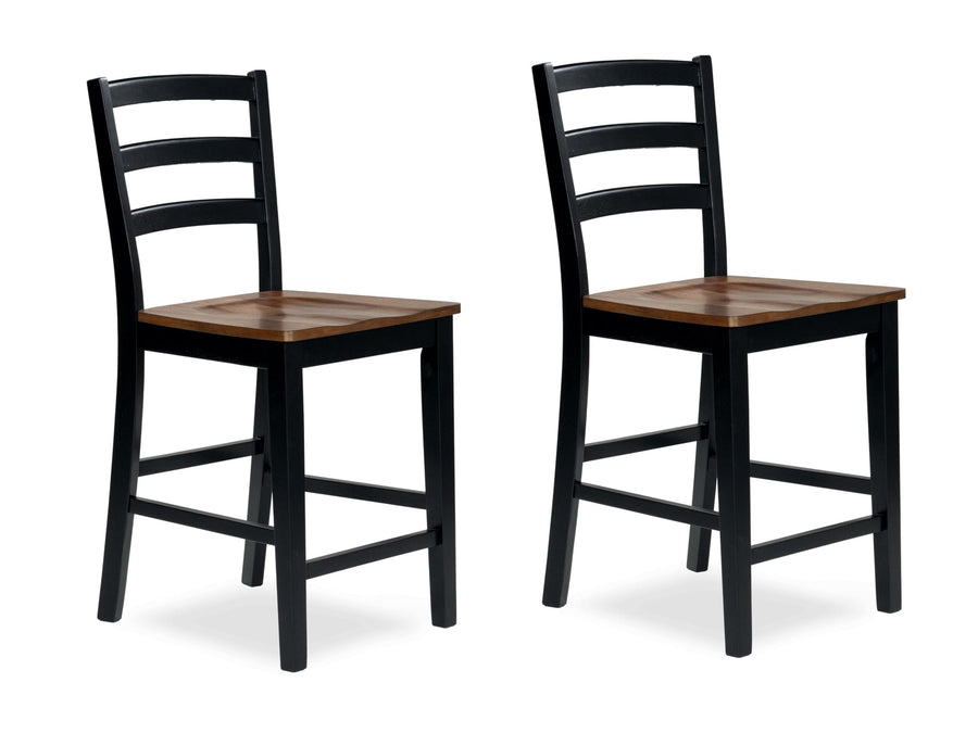 GTU Furniture Set of 2 Brown / Black Wood Adjustable Height Bar Stools, Butcher Block Seat