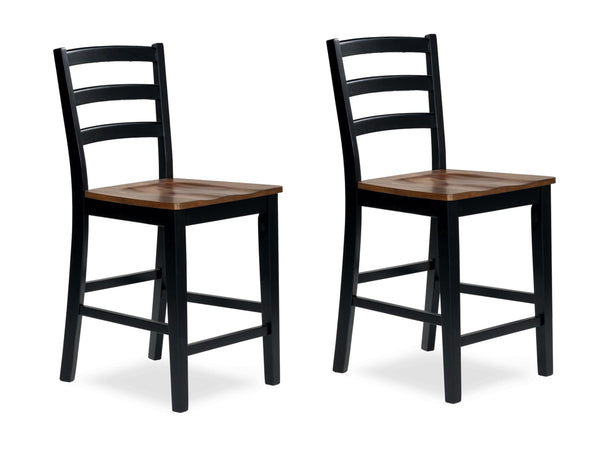 Set of 2 Brown / Black Wood Adjustable Height Bar Stools, Butcher Block Seat – product view