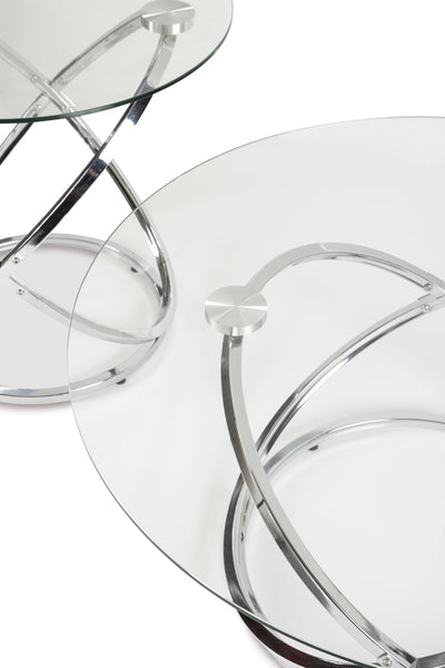 Contemporary Glass Round 3-Piece Coffee Table Set, Cocktail Table with 2 Matching End Tables, Chrome – alternate view 4