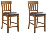 Set of 2 Medium Brown Faux Leather Counter Height Bar Stools, Shaker Style – product view