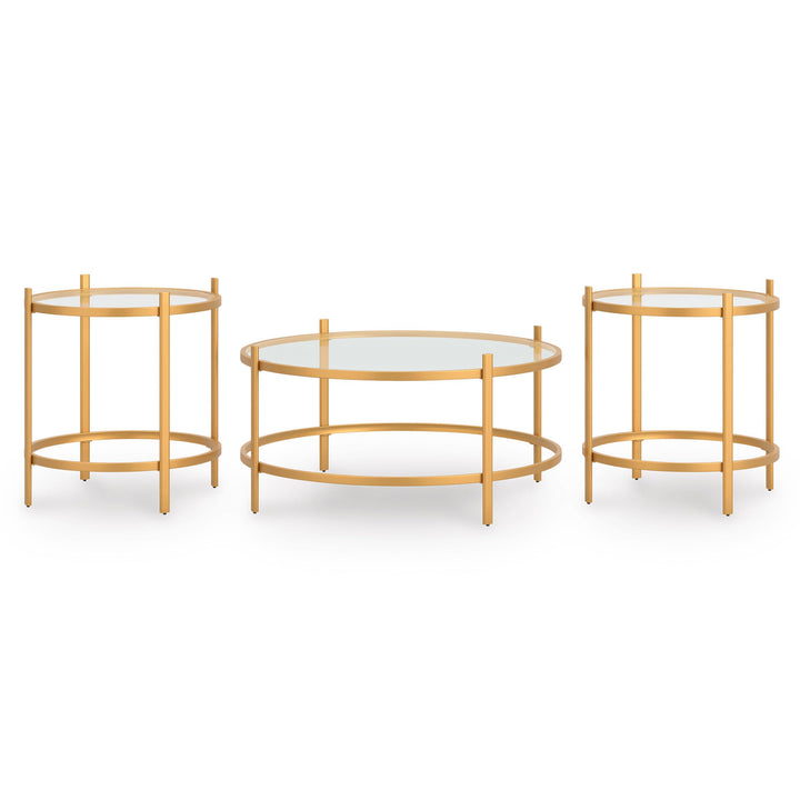 Casual Glass Square 3-Piece Coffee Table Set, Cocktail Table with 2 Matching End Tables, Gold Finish – product view