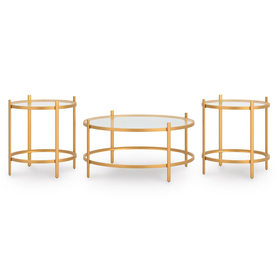 GTU Furniture Casual Glass Square 3-Piece Coffee Table Set, Cocktail Table with 2 Matching End Tables, Gold Finish