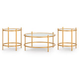 Casual Glass Square 3-Piece Coffee Table Set, Cocktail Table with 2 Matching End Tables, Gold Finish – product view