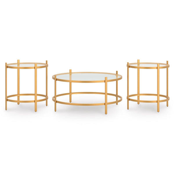 Casual Glass Square 3-Piece Coffee Table Set, Cocktail Table with 2 Matching End Tables, Gold Finish – product view