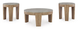 Casual MDF Round 3-Piece Coffee Table Set, Cocktail Table with 2 Matching End Tables, Light Brown Finish – alternate view 5