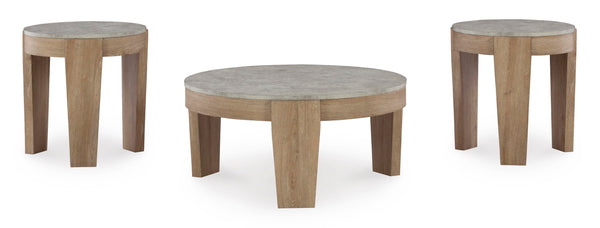 Casual MDF Round 3-Piece Coffee Table Set, Cocktail Table with 2 Matching End Tables, Light Brown Finish – alternate view 5