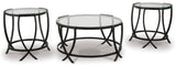 Contemporary Glass Round 3-Piece Coffee Table Set, Cocktail Table with 2 Matching End Tables, Black Finish – alternate view 3