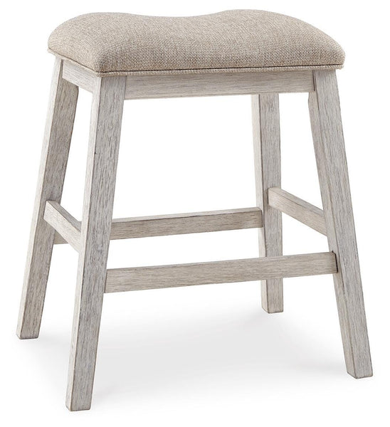 Set of 2 White / Light Brown Polyester Counter Height Bar Stools, Backless – alternate view 8
