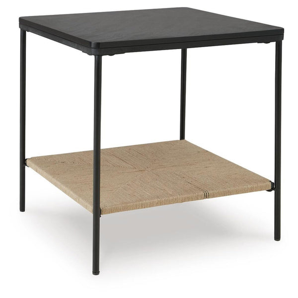 Casual Marble Square Accent Table, with Open Shelf, Black / Natural Finish, for Living Room – alternate view 2