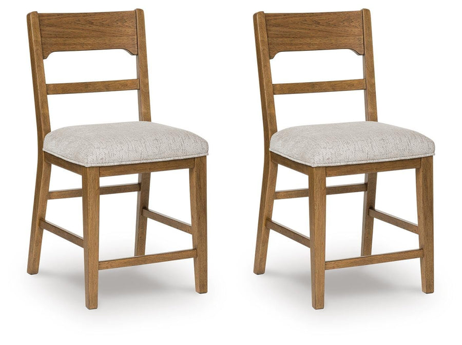 GTU Furniture Set of 2 Oatmeal / Light Brown Wood Counter Height Bar Stools, Lodge, Dining