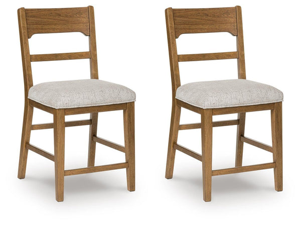 Set of 2 Oatmeal / Light Brown Wood Counter Height Bar Stools, Lodge, Dining – product view