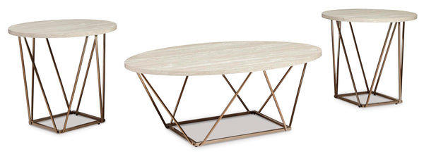 Contemporary Faux Marble Rectangular 3-Piece Coffee Table Set, Cocktail Table with 2 Matching End Tables – alternate view 3