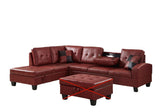 GTU Furniture L Shape Faux Leather Sectional Sofa Set, Living Room Sectional Sofa Set with Left Facing Irreversible Chaise — Burgundy Red / 2 PCS Without Ottoman