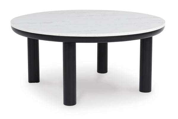 Casual MDF Round 3-Piece Coffee Table Set, Cocktail Table with 2 Matching End Tables, Black / White Finish – alternate view 5