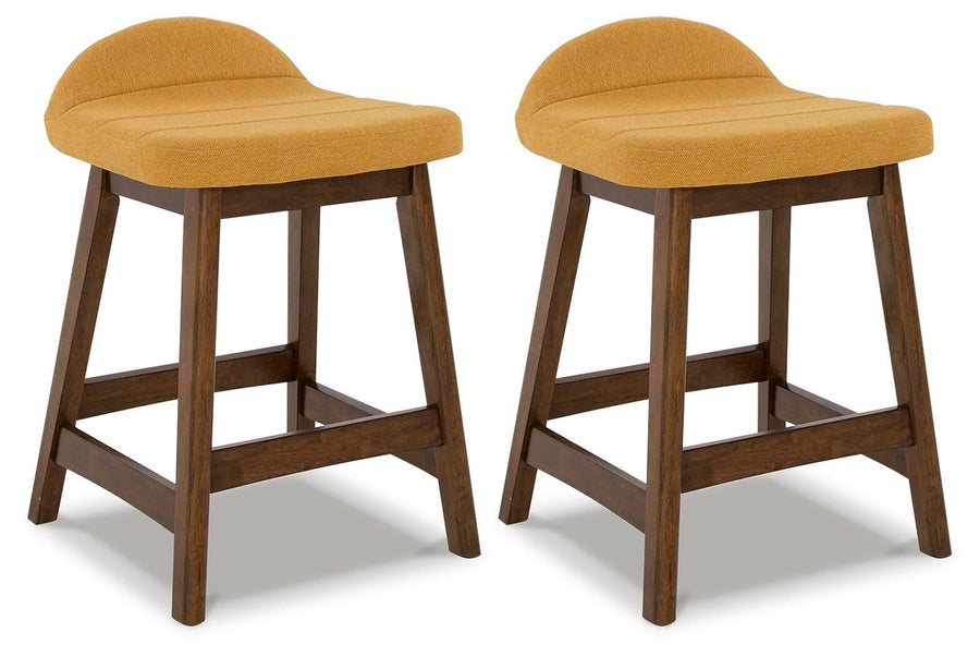 GTU Furniture Set of 2 Mid-Century Counter Height Bar Stools, Cushioned, Color Collection – Mustard/Brown
