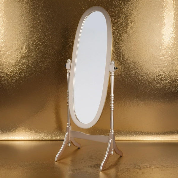 Swivel Adjustable Full-Length Oval Wood Cheval Floor Mirror, in White / Black / Cherry / Oak / Silver – alternate view 3