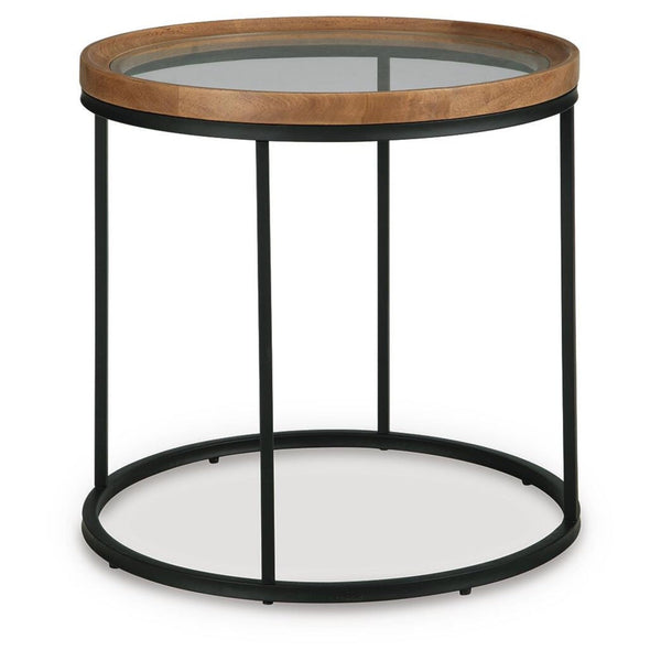 Everyday Tempered Glass Round End Table, Medium Brown Finish, for Living Room – alternate view 2