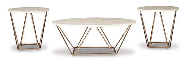 Contemporary Faux Marble Rectangular 3-Piece Coffee Table Set, Cocktail Table with 2 Matching End Tables – alternate view 2