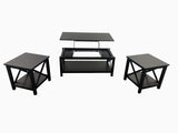 GTU Furniture 3 Piece Cocktail Lift Top Table with 2 Side Tables for Living Room, Family Room Grey/Black — Black