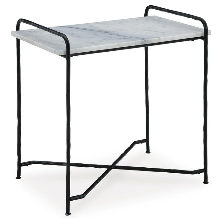 Contemporary Marble Rectangular Accent Table, White / Black Finish, for Living Room – product view
