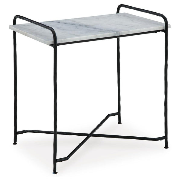 Contemporary Marble Rectangular Accent Table, White / Black Finish, for Living Room – product view