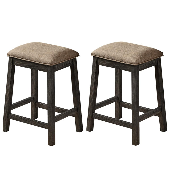 GTU Furniture Set of 2 Counter Height 24" Backless Kitchen Island Barstools Chair with Wood Footrest Leg and Fabric Cushion — Grey