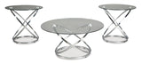 Contemporary Glass Round 3-Piece Coffee Table Set, Cocktail Table with 2 Matching End Tables, Chrome – alternate view 2