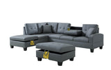 GTU Furniture L Shape Faux Leather Sectional Sofa Set, Living Room Sectional Sofa Set with Left Facing Irreversible Chaise — Grey / 3 PCS With Ottoman