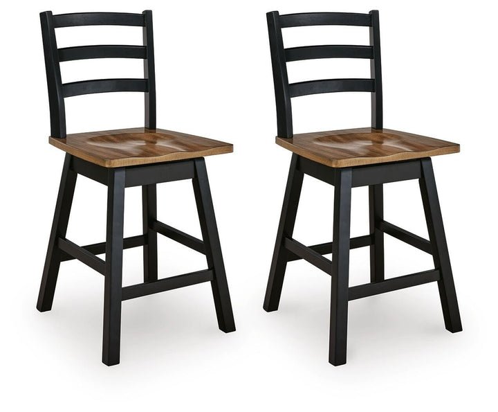 Set of 2 Brown / Black Wood Swivel Counter Height Bar Stools with Footrest – product view