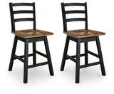 Set of 2 Brown / Black Wood Swivel Counter Height Bar Stools with Footrest – product view