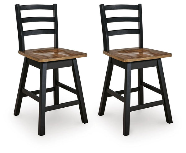GTU Furniture Set of 2 Brown/Black Wood Swivel Counter Height Bar Stools with Footrest