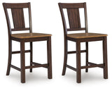 Set of 2 Light Brown / Dark Brown Wood Counter Height Bar Stools, Two-Tone – product view