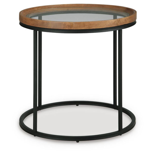 Everyday Tempered Glass Round End Table, Medium Brown Finish, for Living Room – alternate view 4