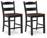 Set of 2 Black / Brown Wood Adjustable Height Bar Stools, Two-Tone, Home Bar – product view