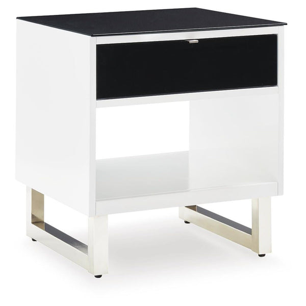 Modern Glass Rectangular End Table, with Storage Drawer, White / Black Finish, for Living Room – alternate view 4