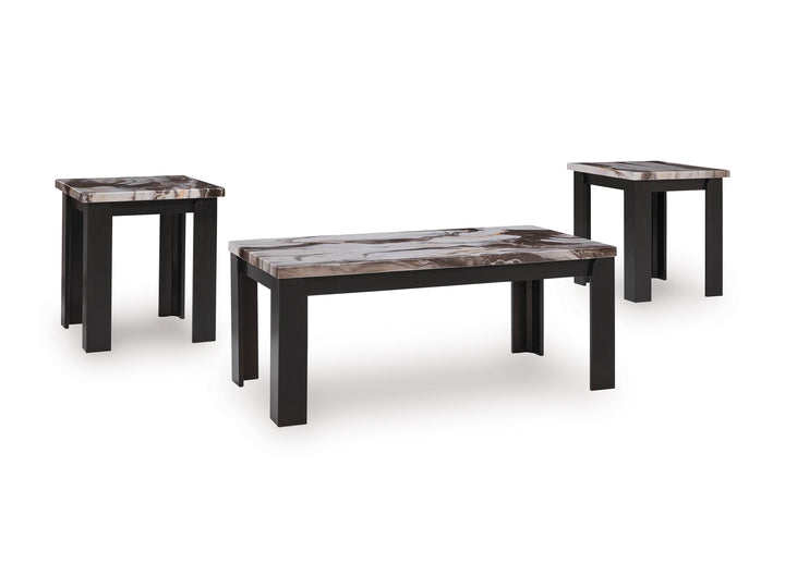 Contemporary MDF Rectangular 3-Piece Coffee Table Set, Cocktail Table with 2 Matching End Tables, Dark Brown – product view