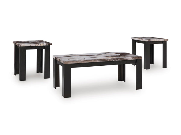 Contemporary MDF Rectangular 3-Piece Coffee Table Set, Cocktail Table with 2 Matching End Tables, Dark Brown – product view