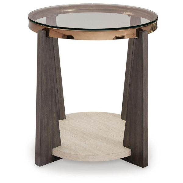 Sleek Faux Marble Round End Table, with Open Shelf, Multi Finish, for Living Room – alternate view 4