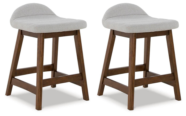GTU Furniture Set of 2 Mid-Century Counter Height Bar Stools, Cushioned, Color Collection — Light Gray/Brown