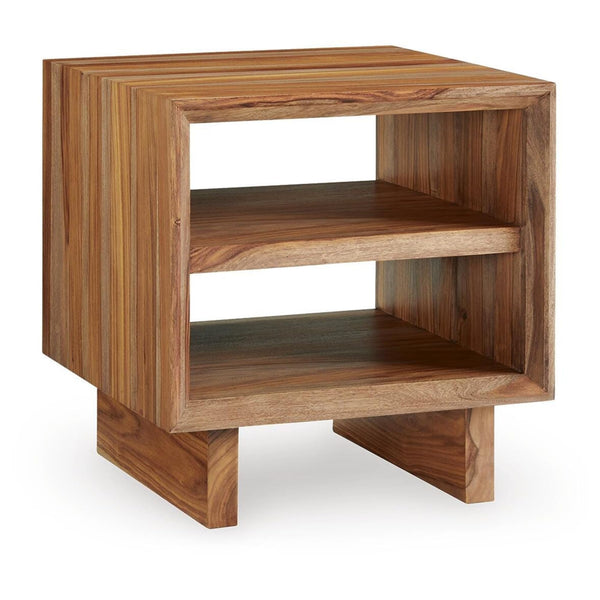 Sleek Sheesham Square End Table, with Open Shelf, Brown Finish, for Living Room – alternate view 3
