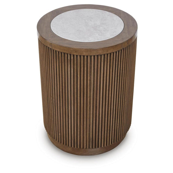 Casual Melamine Round End Table, Brown Finish, for Living Room – alternate view 3