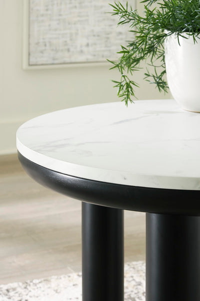 Casual MDF Round 3-Piece Coffee Table Set, Cocktail Table with 2 Matching End Tables, Black / White Finish – alternate view 3
