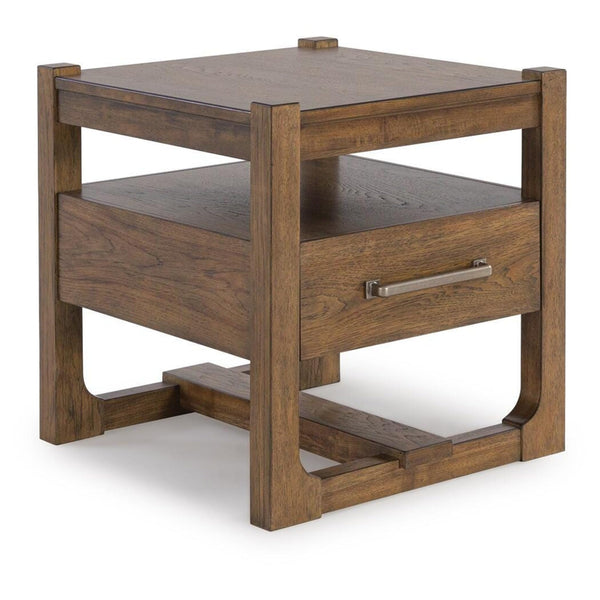 Relaxed Wood Square End Table, with Storage Drawer, Light Brown Finish, for Living Room – alternate view 2